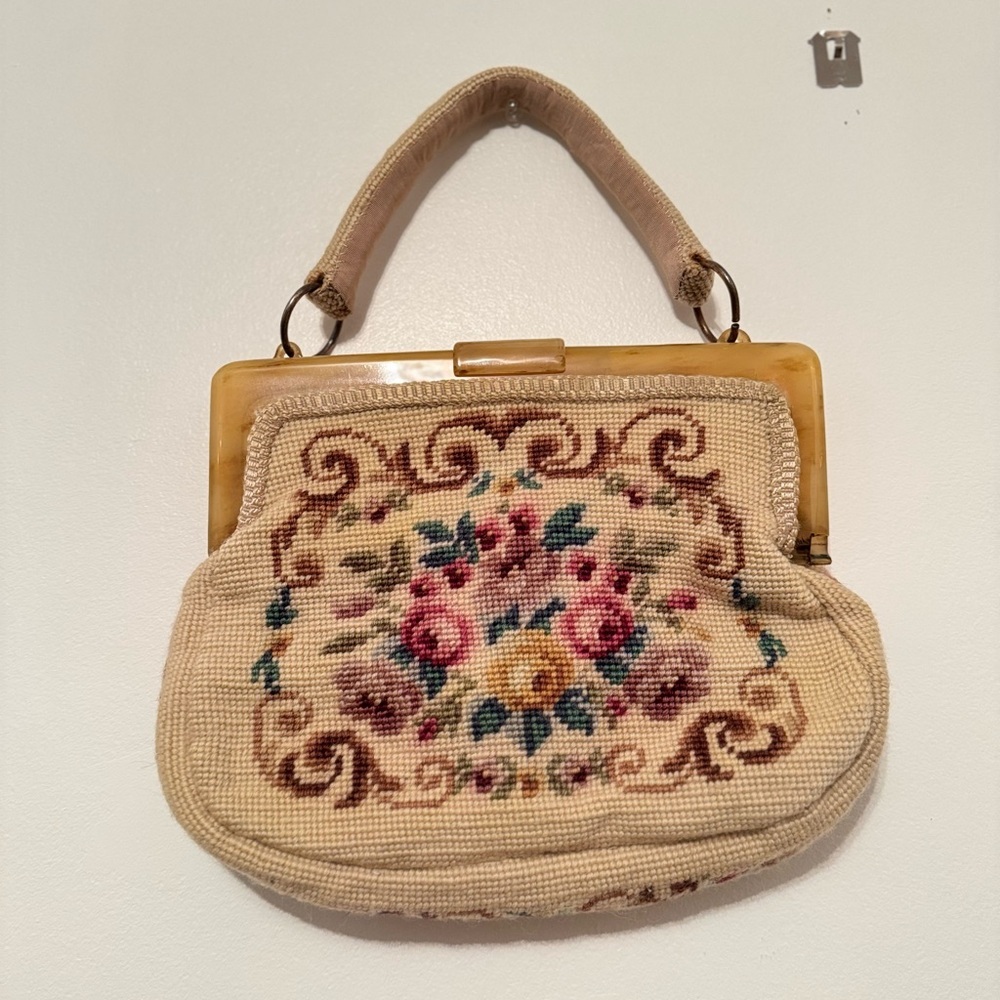Vintage - 1950’s 1960’s Floral Embroidered Handmade Tapestry Needlepoint Handbag